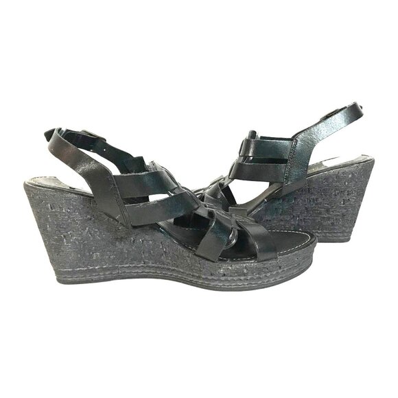 PONTE VECCHIO Wedge Strappy Sandals Black Leather Handmade Italy Womens 9.5/41 - Picture 9 of 11
